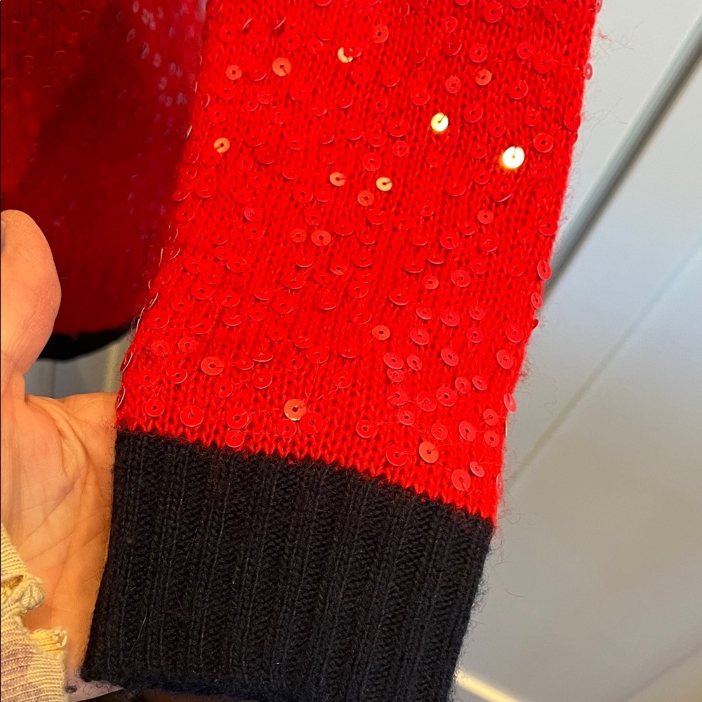 J. Crew Sparkling Red Sweater with Navy Accents Size S - Picture 4 of 7